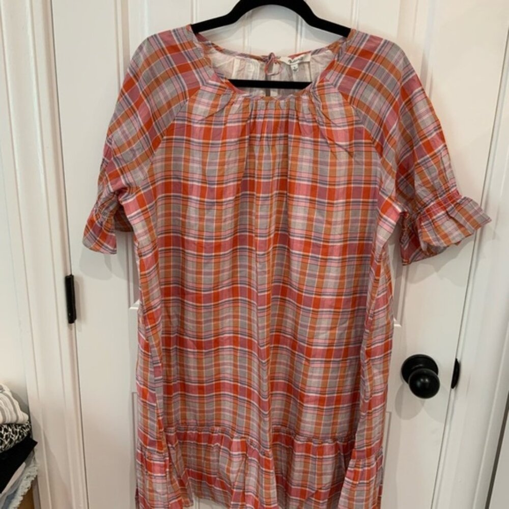 Madewell Plaid Ruffle-Sleeve Popover Mini Dress NWT! $88